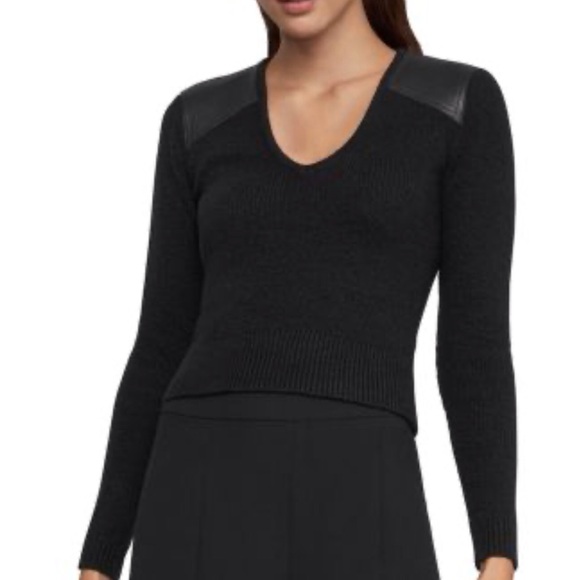 BCBG Max Azria Faux Leather Patch V Neck Sweater size Small - Picture 1 of 7
